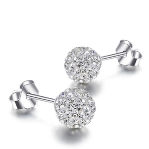 Classic 925 sterling silver ball stud earrings with shimmering full pavé white zirconias