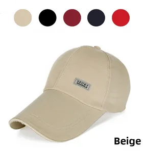 Detail view of beige canvas baseball cap with sport label and multi-color options display