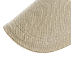 Khaki canvas baseball cap with long brim showing detailed double stitching and fabric texture