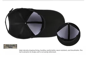 Inside view of black baseball cap showing reinforced structure and high-density lining
