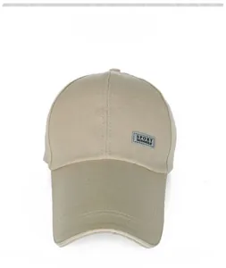 Detail of khaki baseball cap featuring a square SPORT patch and durable canvas stitching