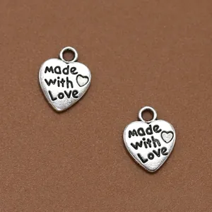 Colgantes corazón plata retro grabados Made with Love para creación de joyas