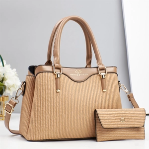 Elegant khaki two-piece handbag set with textured wave pattern and adjustable strap