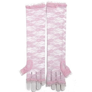 Elegant long lace sun protection fingerless arm sleeves in pale pink with floral pattern