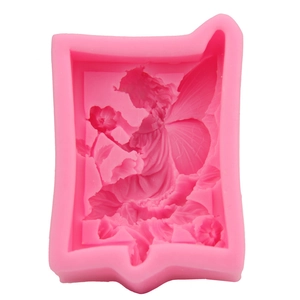 Moule en silicone rose avec relief de fée ange et fleurs pour la décoration de gâteaux