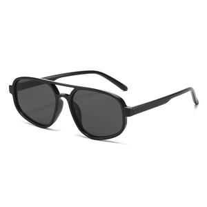 Fashion double bridge aviator sunglasses in black with minimalist unisex square frames