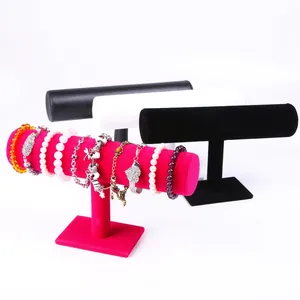 T-bar velvet jewelry display stand for bracelets and watches with a sturdy base