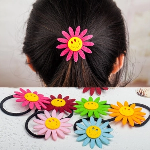 Bunte Sonnenblumen-Haargummis aus Filz mit Smileys und elastischem Gummiband