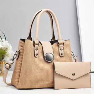 Ensemble sac cabas plissé beige élégant avec portefeuille assorti et fermoir argenté