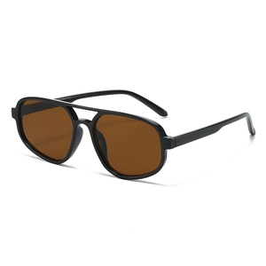 Fashion double bridge aviator sunglasses with black frame and brown tinted lenses