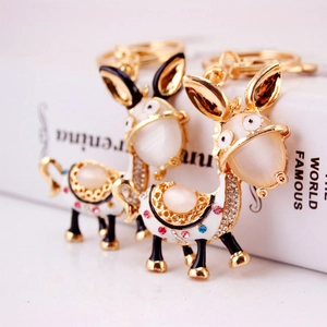 Donkey Keychain Zinc Alloy Enamel Rhinestone Cat Eye Stone Cute Cartoon Animal Bag Charm Car Pendant Accessory