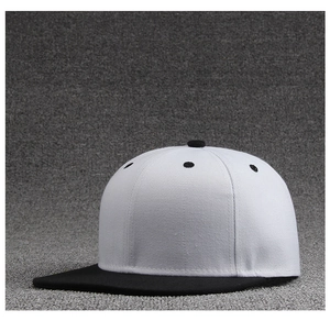 Side view of a two-tone flat brim hip hop cap with white crown and black visor
