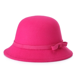 Elegant rose red wool cloche hat for women featuring a stylish side bow detail