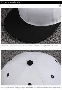 Detail view of contrast color baseball cap showing 6-panel structure and precision stitching