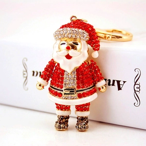 Santa Claus Keychain Sparkling Rhinestone Zinc Alloy Christmas Bag Pendant Car Key Ring Festive Gift For Women