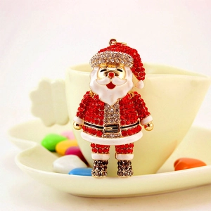 Cute Santa Claus keychain featuring sparkling rhinestones on a gold-plated base for women