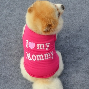 Pink puppy vest with I love my Mommy print and reinforced edges for small dogs