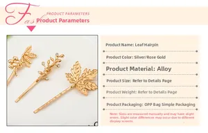 Detailed set of maple leaf and branch hair clips featuring elegant rose gold alloy finish