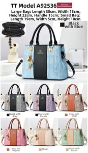 Detail view of stylish 2-piece tote bag set with brushed texture PU leather and tassel