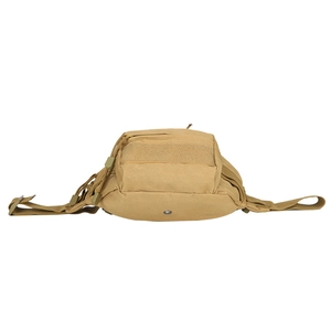 Khaki tactical canvas waist bag with velcro panel and adjustable buckle straps