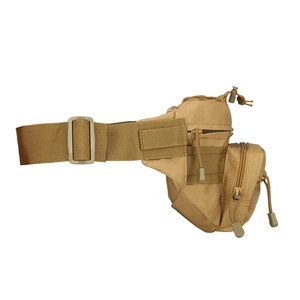 Tactical khaki nylon waist bag with MOLLE system and adjustable strap for hiking