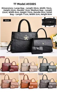 Three-piece set of textured PU leather tote bags with elegant floral metal accents