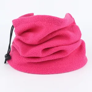 Winter fleece neck warmer in rose red with adjustable drawstring for outdoor sports