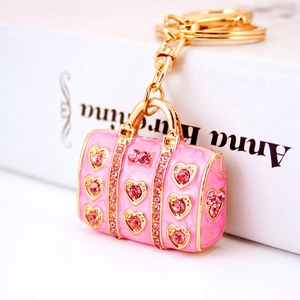 Creative Enamel Rhinestone Heart Handbag Keychain For Women Zinc Alloy Metal Car Key Ring Bag Pendant Decorative Gift