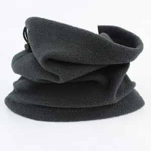 Dark grey fleece neck warmer with adjustable drawstring for winter outdoor sports