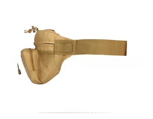 Side view of outdoor tactical waist bag with multi-zipper compartments in khaki nylon