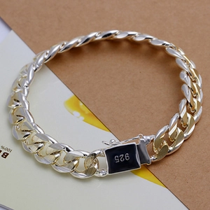 Bracelet gourmette pour homme en argent 925 avec fermoir rectangulaire et poinçon gravé