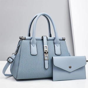 Women PU Leather Handbag And Small Pouch Pleated Texture Top Handle Shoulder Crossbody Bag Large Capacity Chic Trendy Elegant