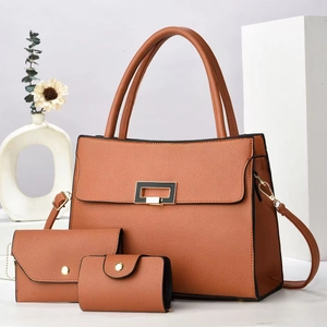 Ensemble de 3 sacs à main en cuir marron avec sac bandoulière, pochette et portefeuille