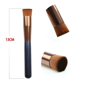 Flat top foundation brush with bronze ferrule and brown bristles, 13cm length overview