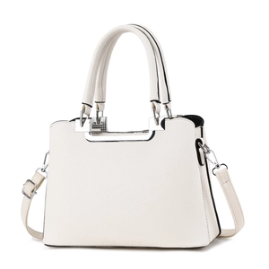 White lychee pattern leather crossbody bag for women with silver hardware and top handle
