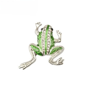 Exquisite frog shaped rhinestone brooch pin featuring green enamel details for elegant daily wear.
