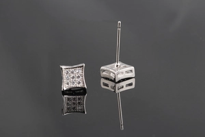 Macro view of square stud earrings with nine micro-paved AAA cubic zirconia stones