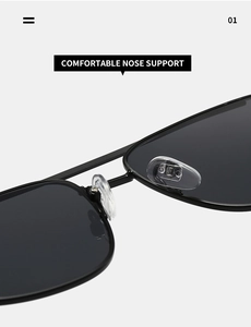 Detailed close-up of comfortable silicone nose pads on black metal pilot sunglasses
