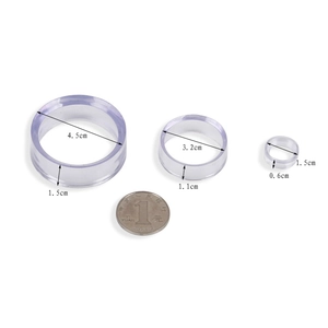 Set of 3 clear acrylic display stands for jewelry and gemstones with dimension details