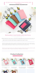 Detail view of leather card holder featuring 4 card slots and a retractable zip coin pocket
