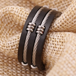 8mm black titanium steel cable ring with industrial double row wire rope inlay for men