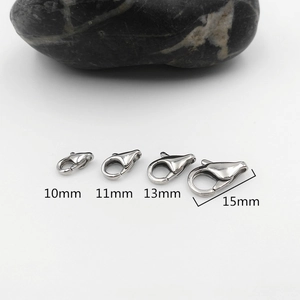 Polished stainless steel lobster clasps in 10mm to 15mm sizes for jewelry making