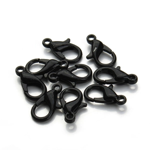 Bulk black lobster clasps for jewelry making displayed on a clean white background