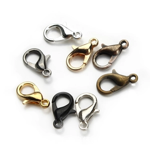 Macro shot of colorful zinc alloy lobster clasps for DIY jewelry making and crafts