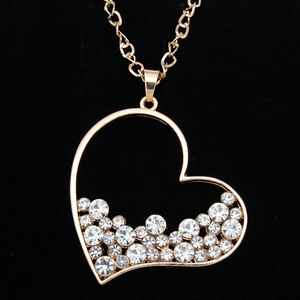 Collana Con Pendente A Cuore Cavo Lega Strass Incastonato Catena Lunga Gioielli Di Moda Per Donne