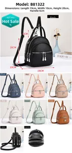Detailed size specs and color variety of multi-pocket litchi texture mini backpack