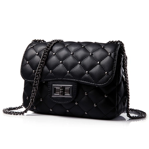 Quilted Diamond Lattice Rivet Shoulder Crossbody Bag PU Leather Metal Chain Strap Turn Lock Fashion Bag For Women