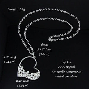 Collana alla moda con grande ciondolo a cuore in cristalli AAA e catena in lega d'argento