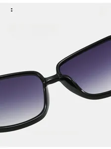 Detail view of comfortable nose pads and sleek black frame on trendy square sunglasses