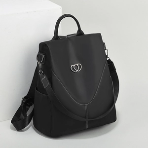 Sac à dos multifonctionnel noir à grande capacité avec logo cœur et bandoulière